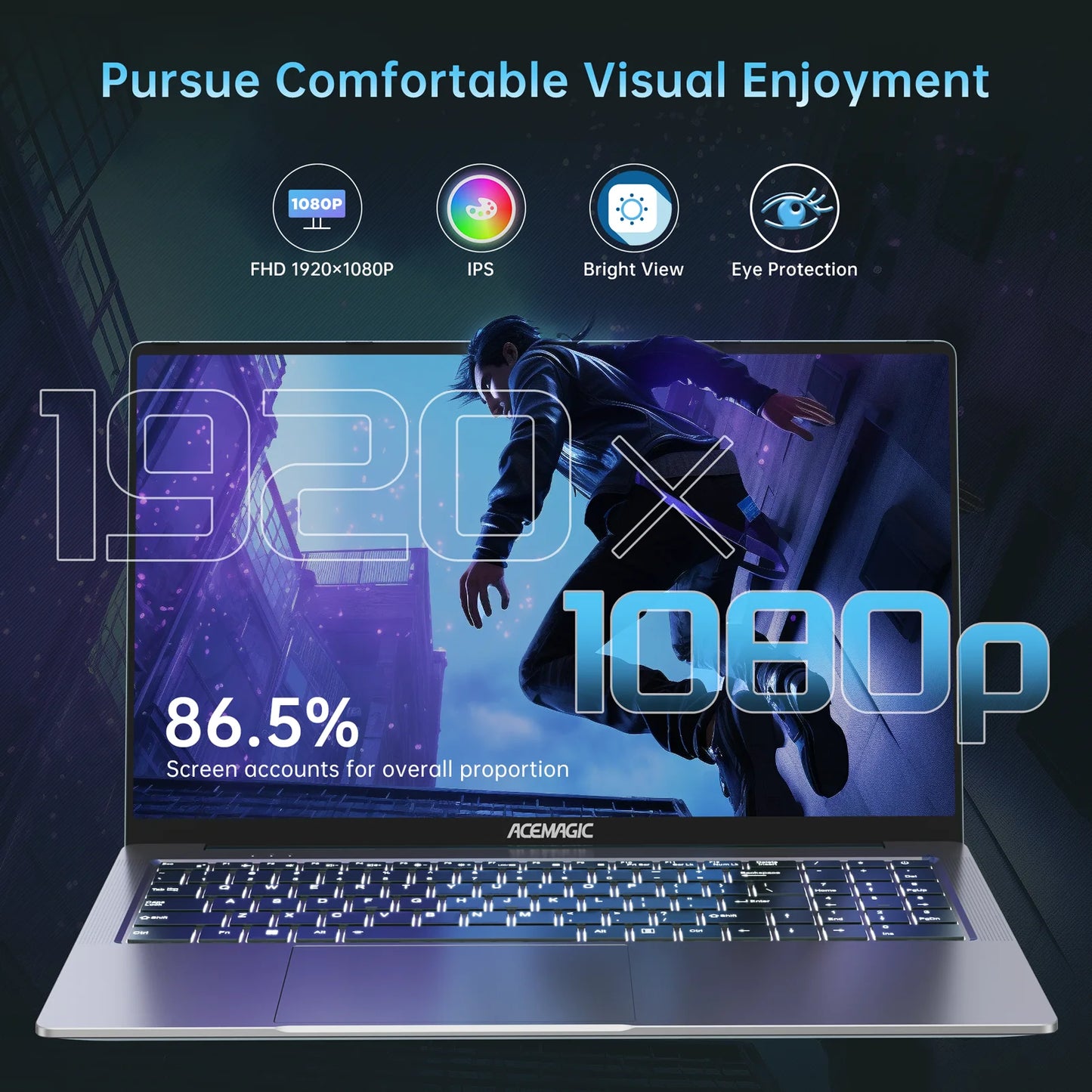 Laptop | ACEMAGIC Gaming Notebook AMD Ryzen 7 5700U(Beat i7-1265U)Backlit Laptop Keyboard RAM 16GB NVME SSD 512GB 16.1" Full HD 1920x1080