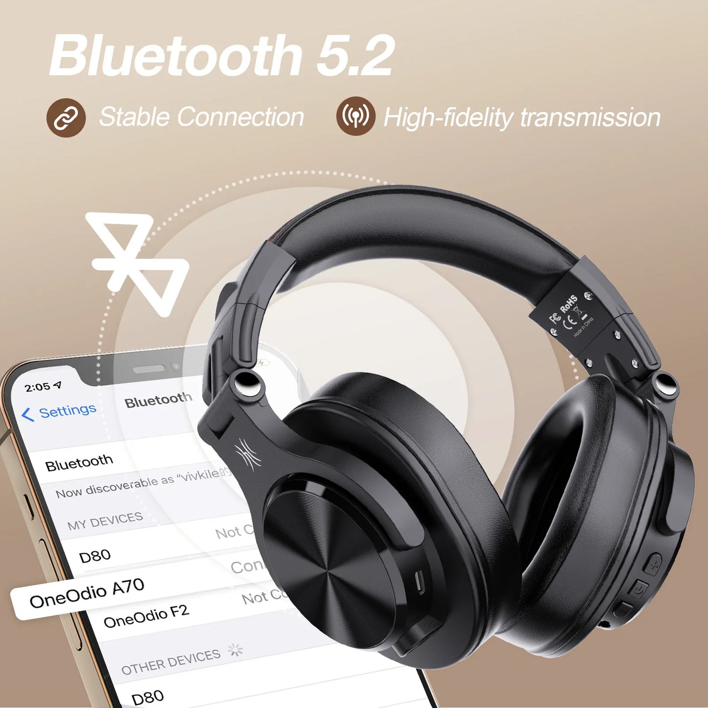 Headphones with Mic for PC and Mobile OneOdio A70 Wireless