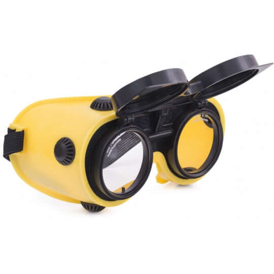 OAKLAND level 5 welding goggles with adjustable headband and glare shield, designed for welding protection.