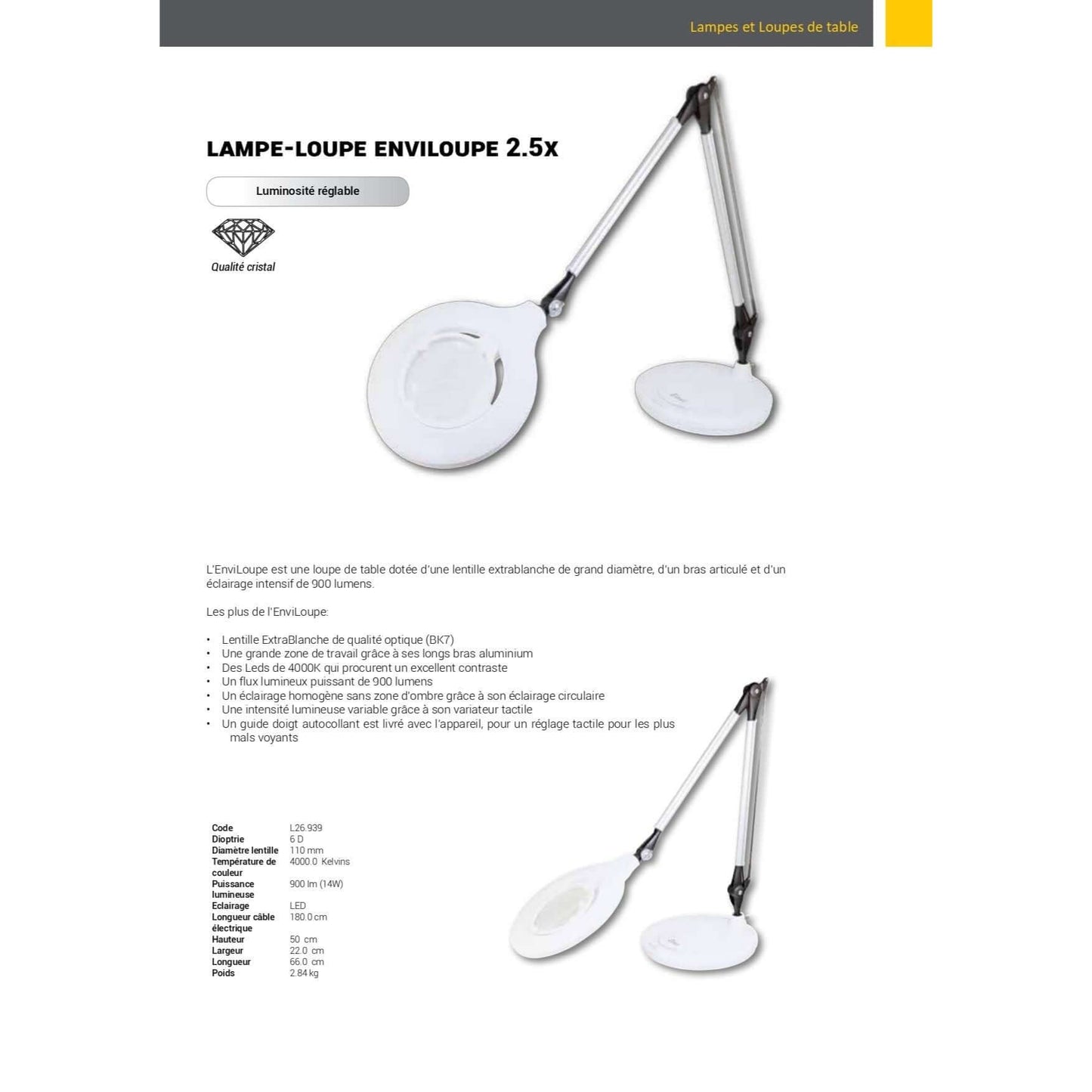 EnviLoupe lamp and magnifier for cosmetology