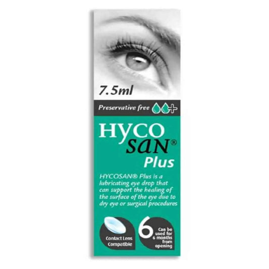 Redzes pārbaude un HYCOSAN PLUS acu pilieni ievainoto acu atjaunošanai