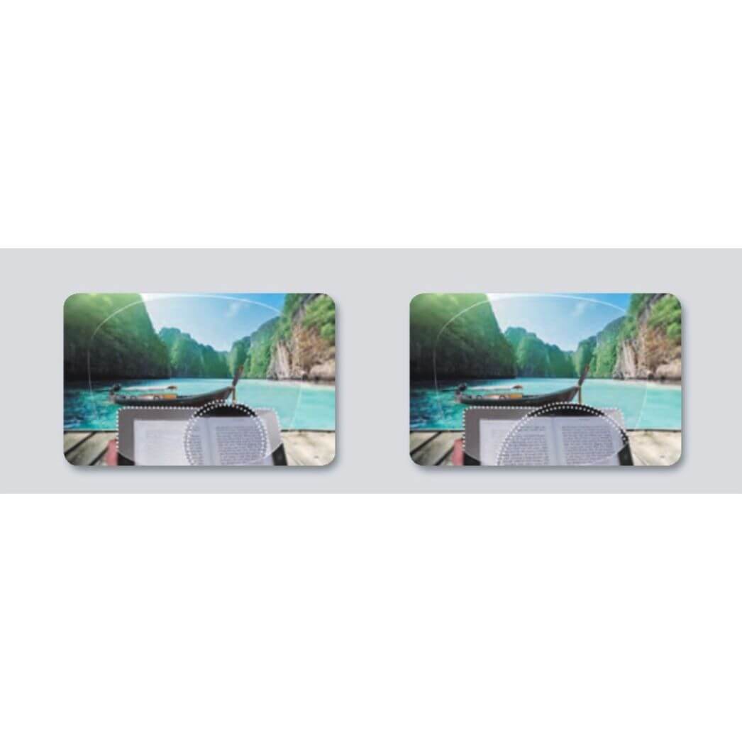 BifoMax Invisible Bifocal lenses showcasing invisible bifocal lenses for reading on a scenic boat view.