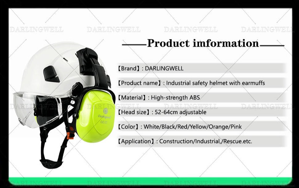 Защитная каска Darlingwell Construction с козырьком и наушниками