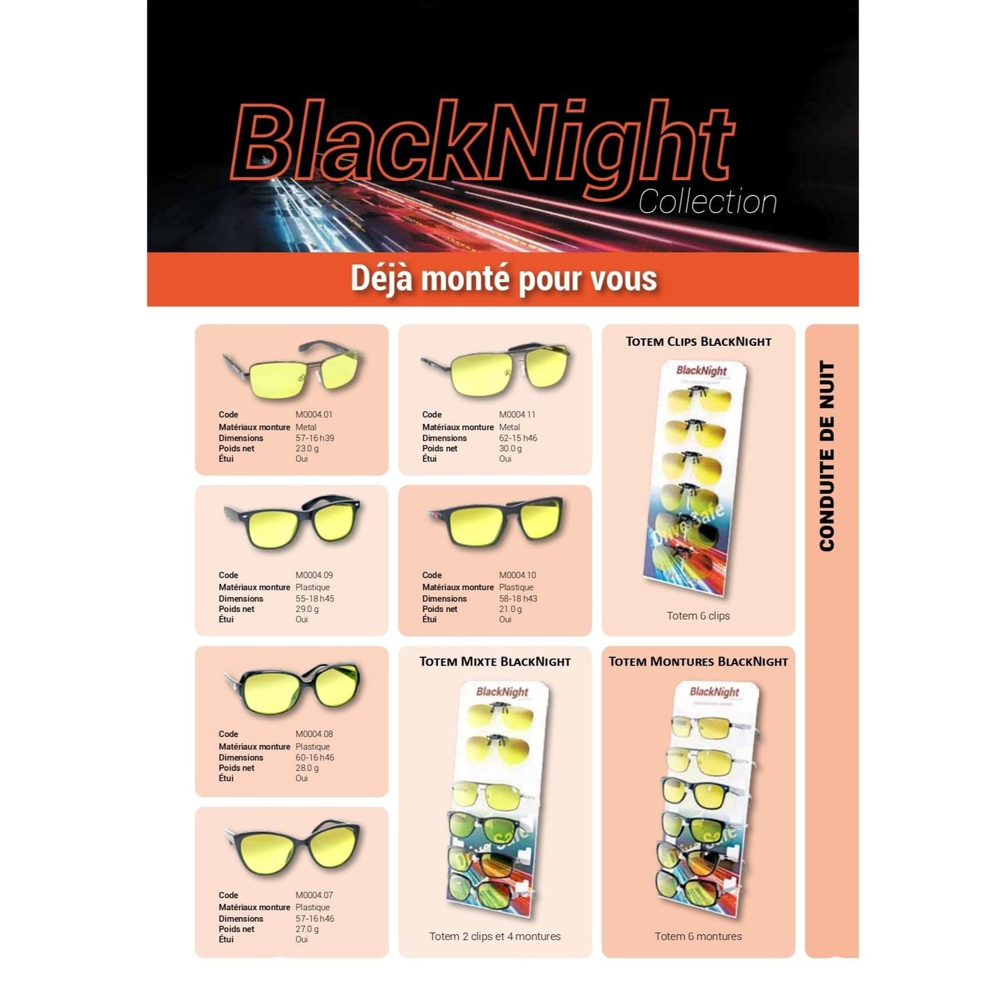 BlackNight night driving glasses or clip, 6 pcs